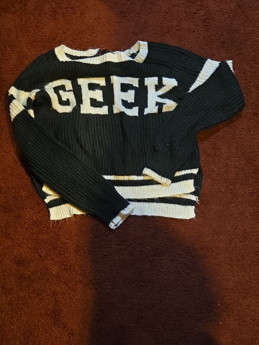 t/o Black & White "GEEK" Ribbed Crewneck Sweater